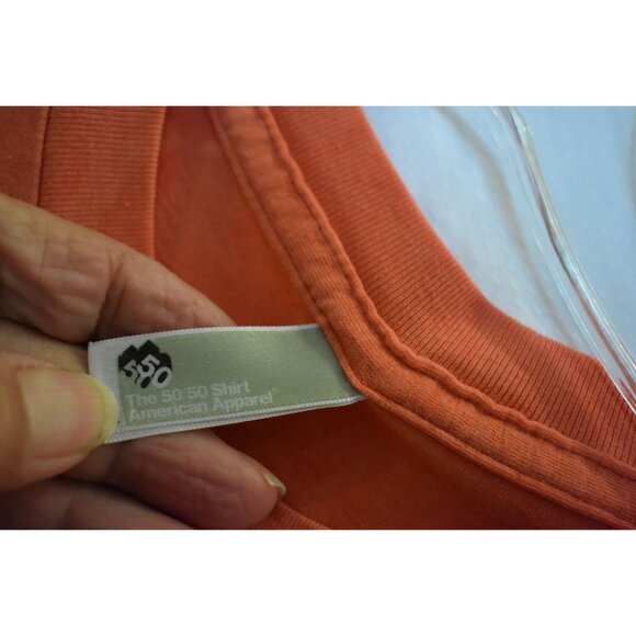 Unisex American Apparel Orange University of Pork Sausage Bleach Dye Tee Size M - Picture 4 of 6